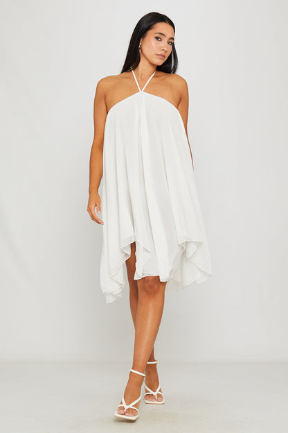 Chiffon Neckholder asymmetrisches Minikleid Weiß