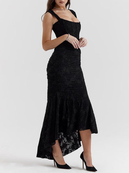 Blaues Bell Kleid mit Blumenmuster Maxi