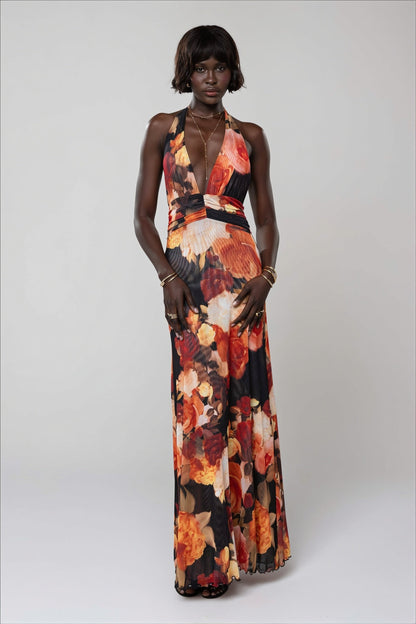 Damen Maxikleid Mit Print Und Rückenausschnitt