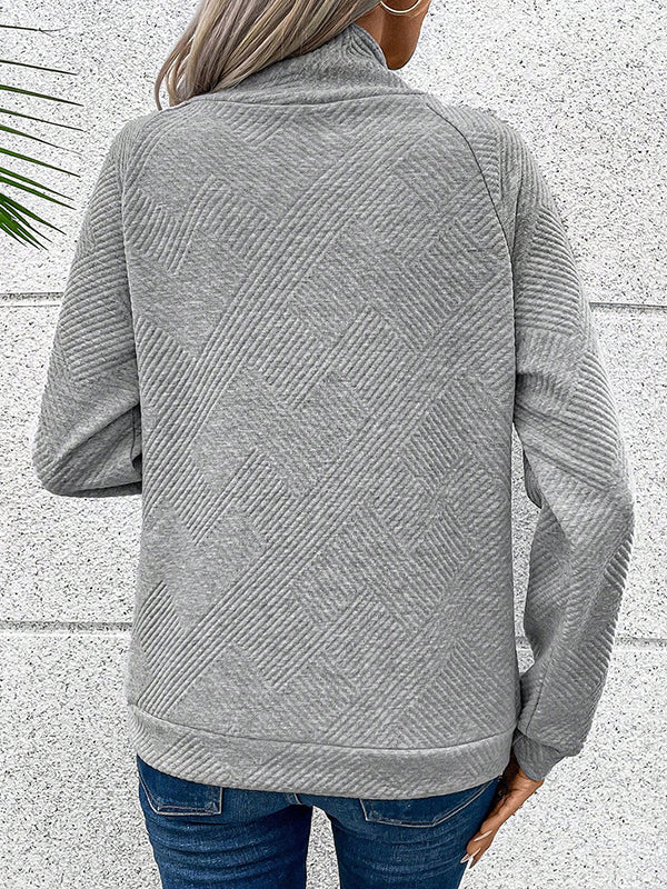 Damen Sweatshirt Mit Asymmetrischen Knöpfen Und Stehkragen