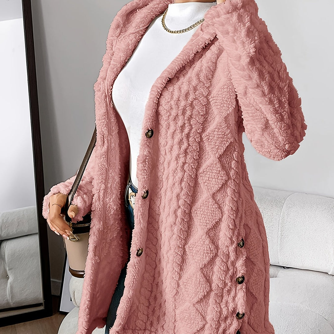 Lässiger Teddy-Mantel mit Knöpfen für Damen