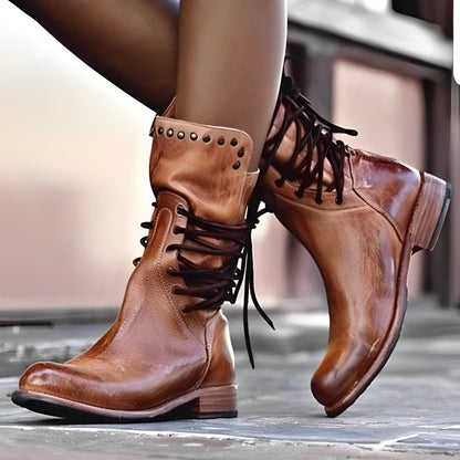 Retro-Leder Damenschuhe mit niedrigem Absatz