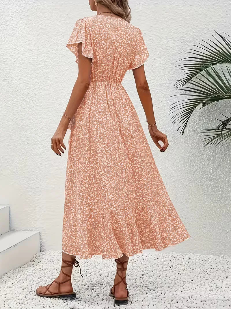 Midi-Wickelkleid mit Blumenmuster und asymmetrischem Saum