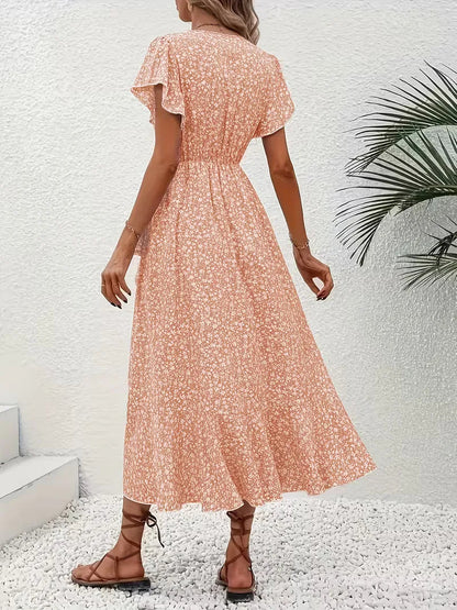 Midi-Wickelkleid mit Blumenmuster und asymmetrischem Saum