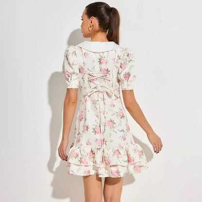 Damen Mini Kleid mit Puffärmeln und Rüschen