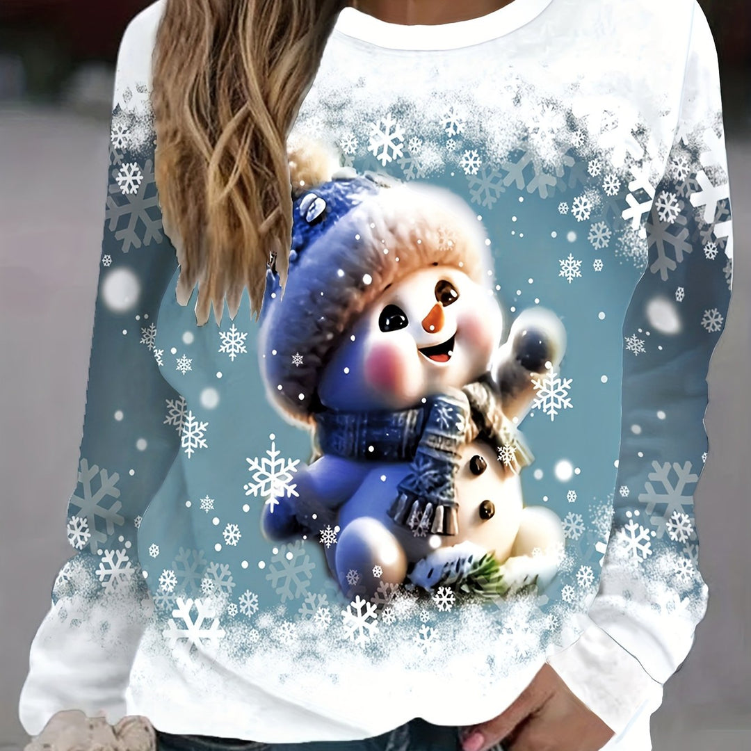 Weihnachtspullover mit Schneeflocken- und Hasenmotiv für Damen