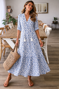 Fließendes Maxikleid mit V-Ausschnitt für Damen mit Print