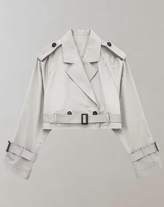 Damen Kurzer Trenchcoat Mit Gürtel Und Langen Ärmeln