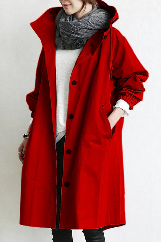 Damen Trenchcoat Mit Kapuze Für Regenwetter