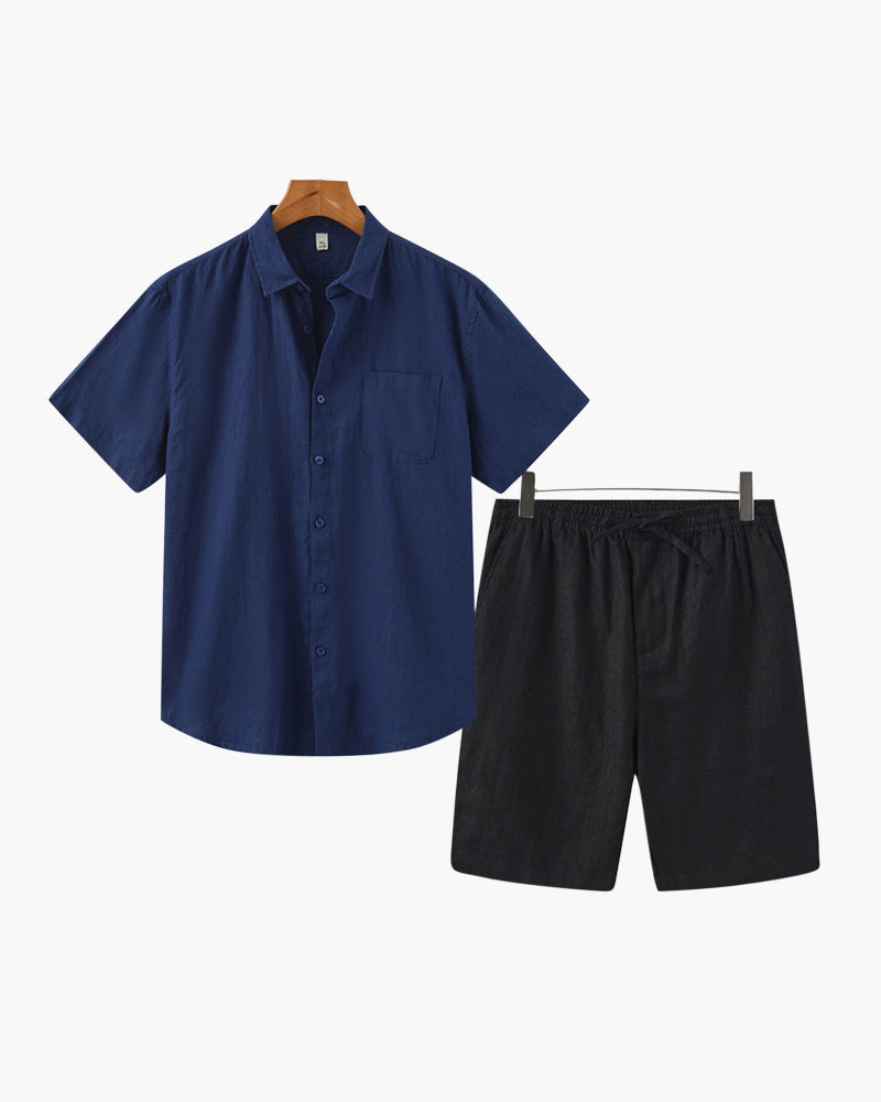 Herren Leinen Set Mit Kurzarmhemd