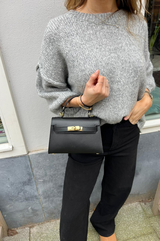 Kalie Noir | Elegante Mini Handtasche aus veganem Leder mit Goldverschluss für Damen
