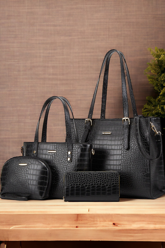 Das Monaco Set | 4-teiliges Handtaschen Set aus veganem Leder mit goldenen Details für Damen
