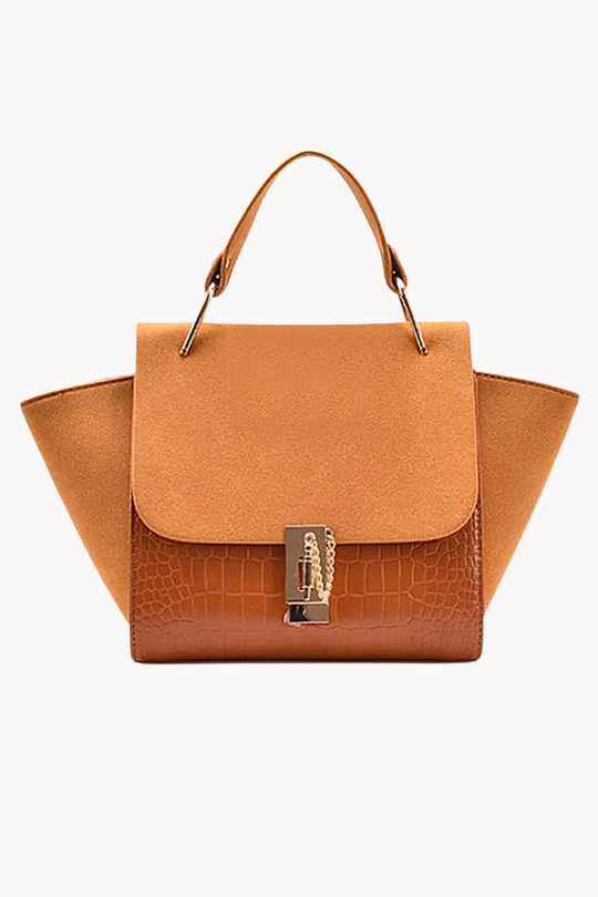 Vittora Karamell | Elegante Handtasche aus veganem Leder mit Kroko-Prägung und goldenen Details für Damen