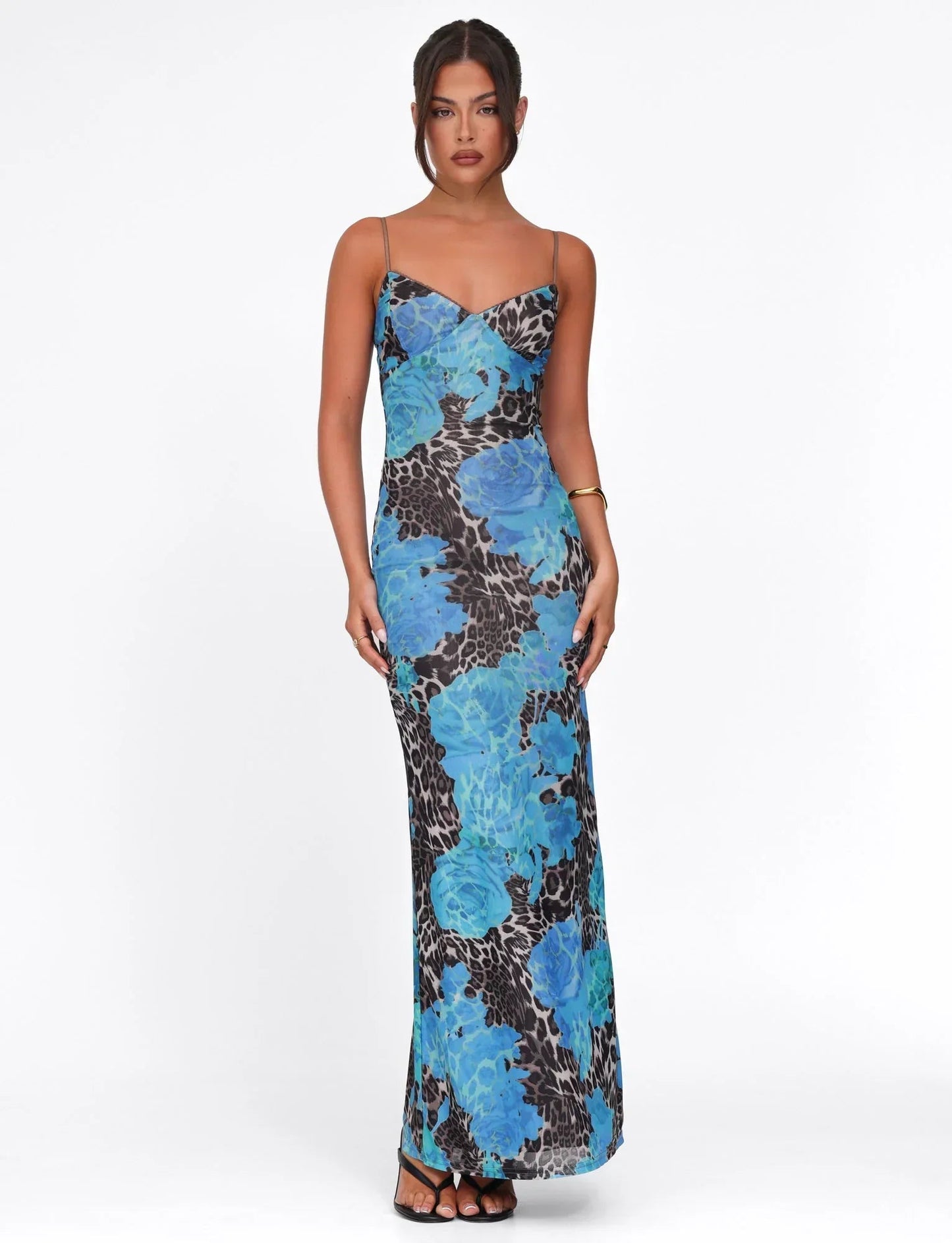 Floral bedrucktes Bodycon-Maxikleid Blau