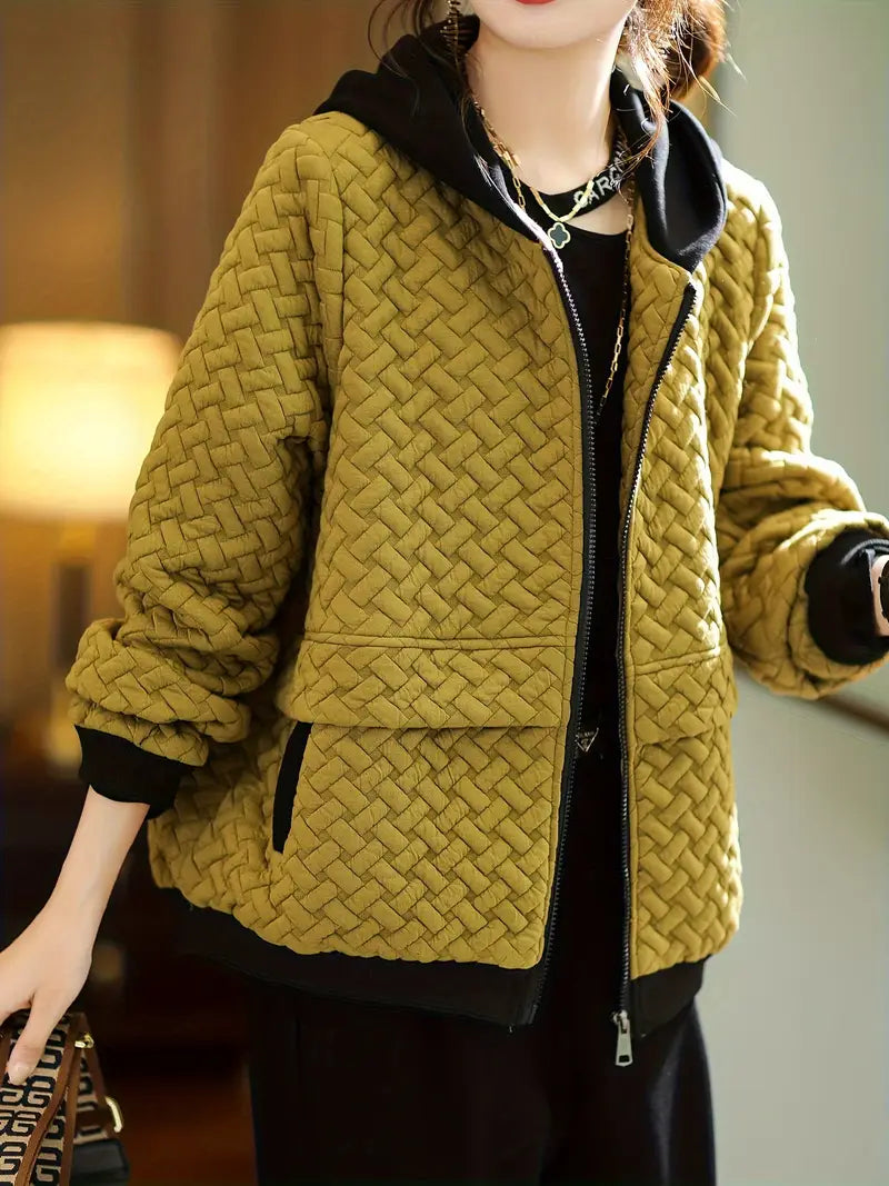Damen Steppjacke Mit Kapuze Und Strukturmuster
