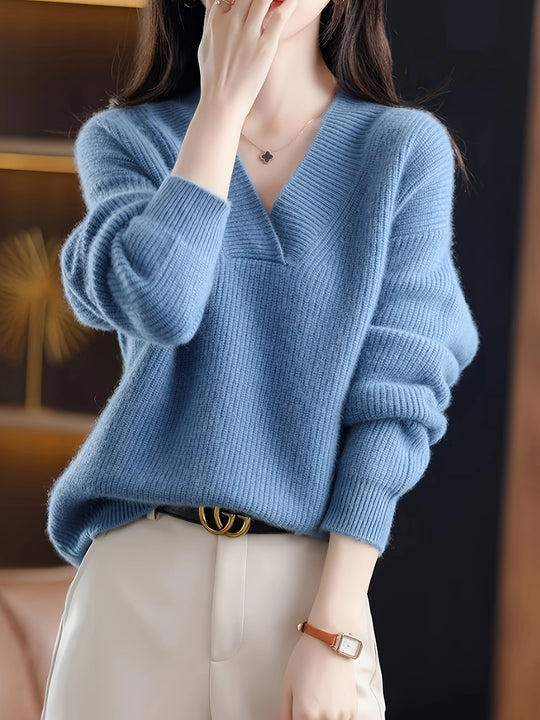 Locker geschnittener V-Ausschnitt Pullover für Damen