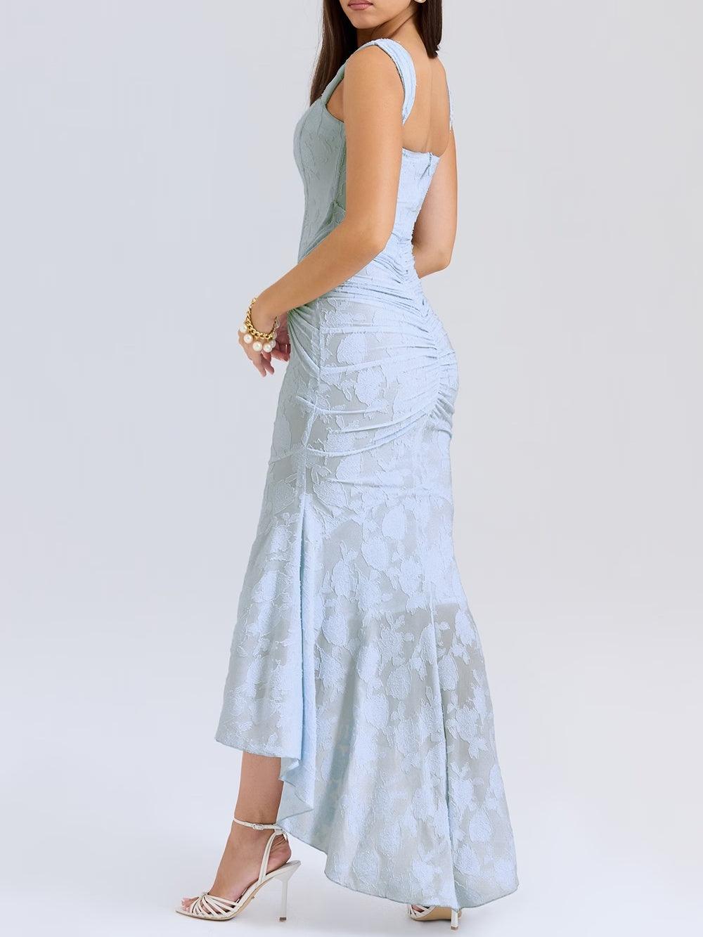 Blaues Bell Kleid mit Blumenmuster Maxi