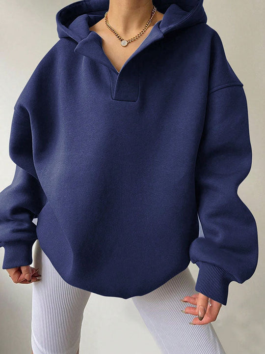 Damen Hoodie Mit Puffärmeln Und V-Ausschnitt