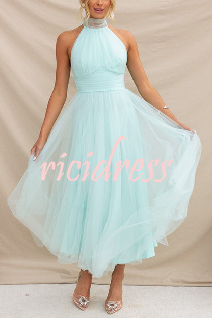 Maxikleid mit gerafftem Tüll-Halfterdetail