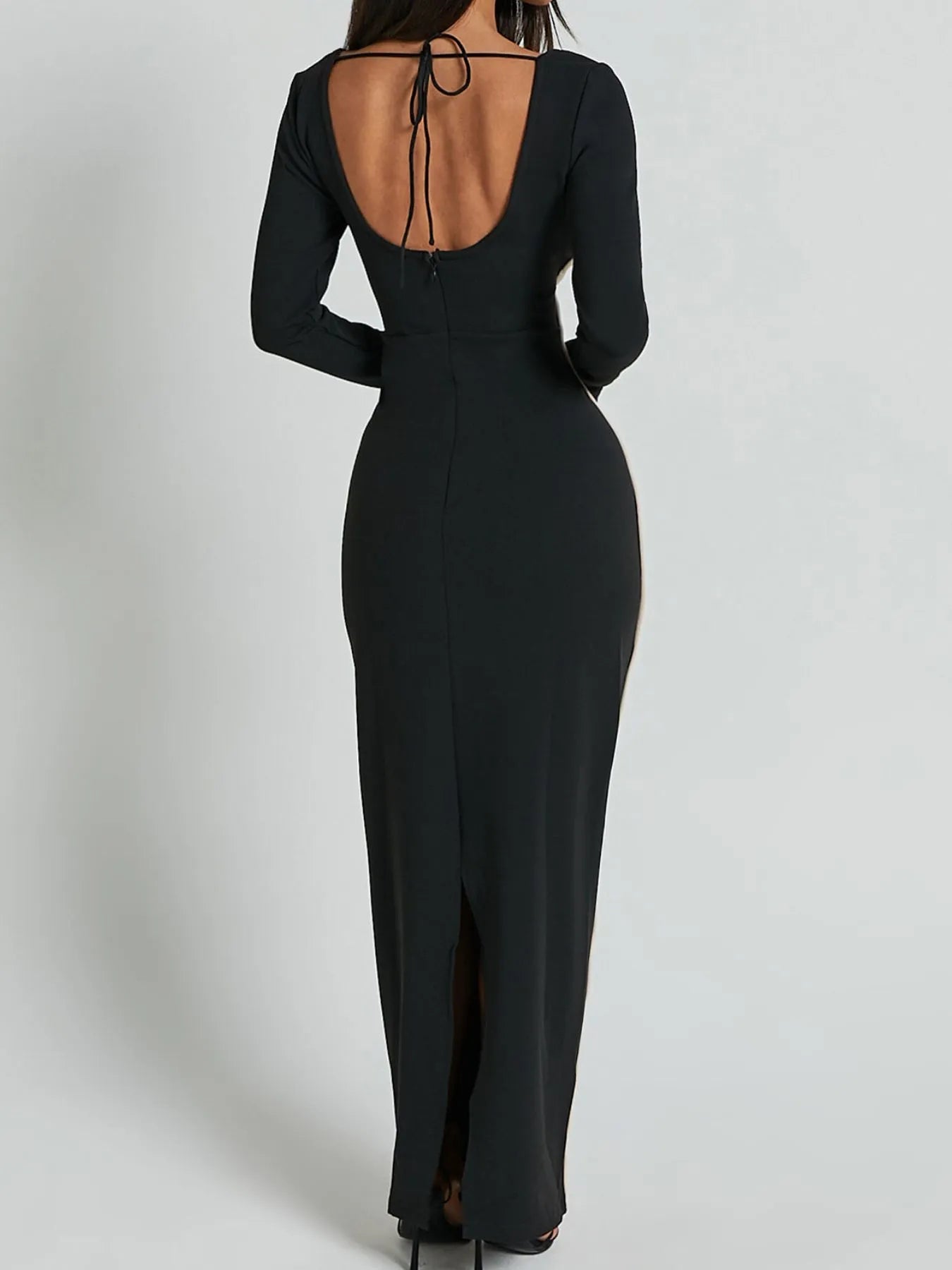 Langarm Bodycon Maxikleid mit Kontrastbesatz