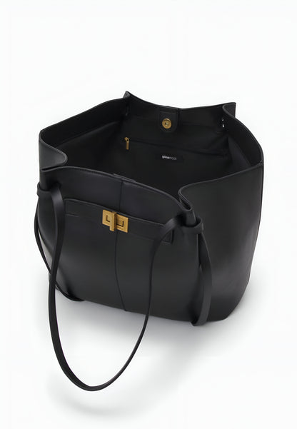 Livana Tote Braun | Elegante große Tote Bag mit Laptopfach und goldenen Details aus veganem Ultrafiber für Damen