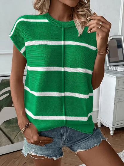 Ärmelloser gestreifter Strickpullover, lockere Passform