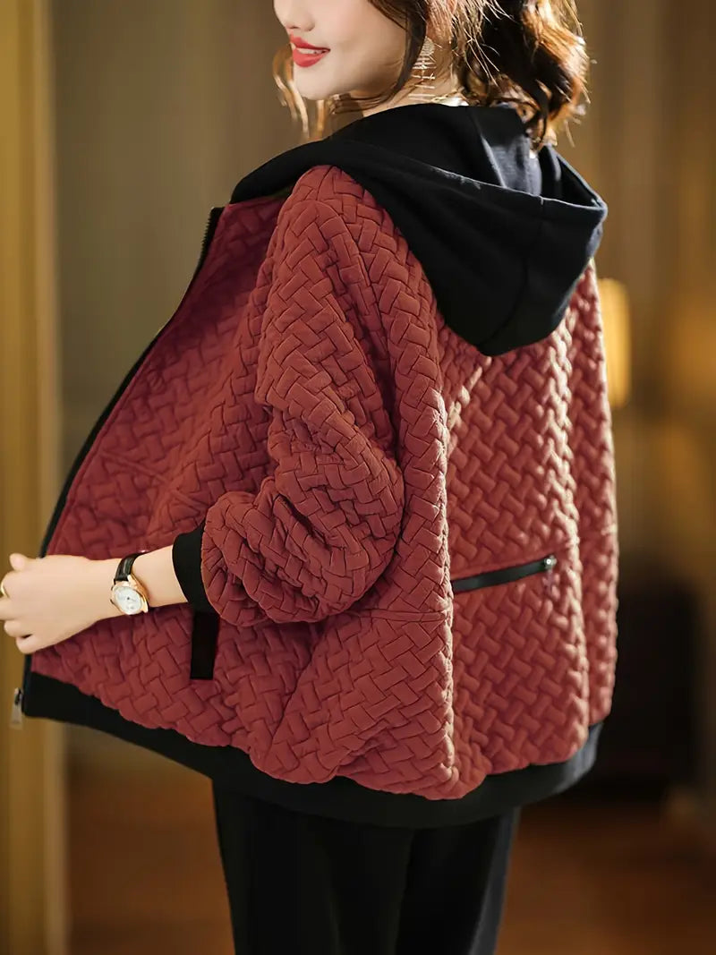 Damen Steppjacke Mit Kapuze Und Strukturmuster