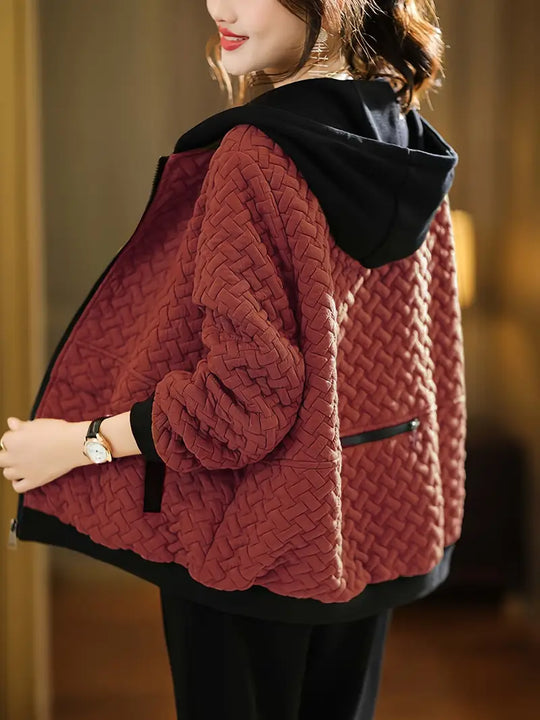 Damen Steppjacke Mit Kapuze Und Strukturmuster