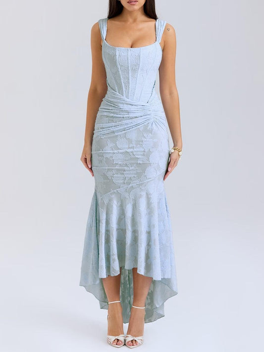 Blaues Bell Kleid mit Blumenmuster Maxi