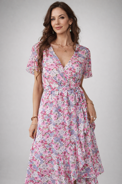 Midikleid mit floralem Wickeldesign