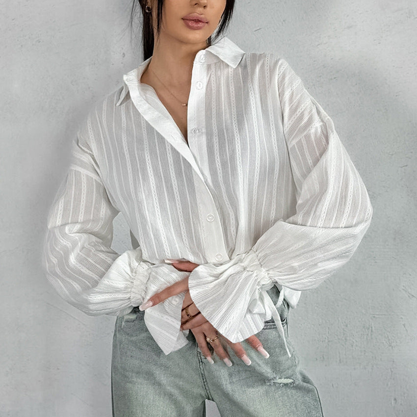 Gestreifte Bluse mit bindbaren Manschetten für Damen