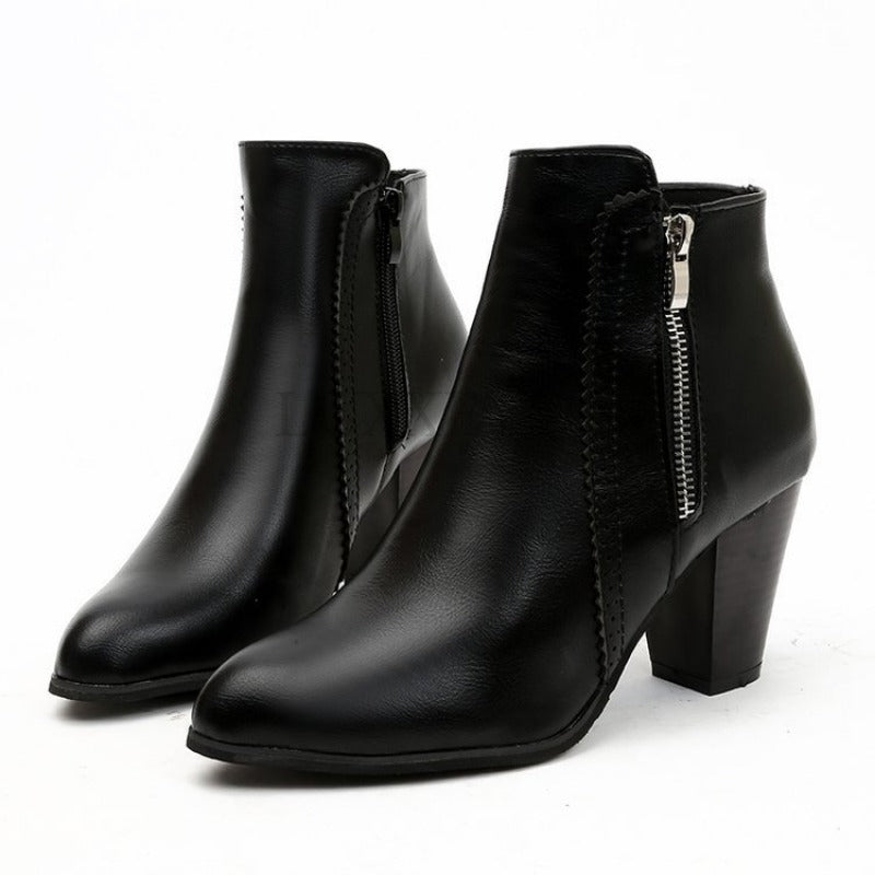 Damen Stiefeletten Mit Blockabsatz Und Reißverschluss