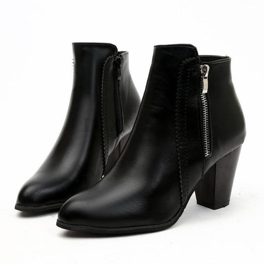Damen Stiefeletten Mit Blockabsatz Und Reißverschluss