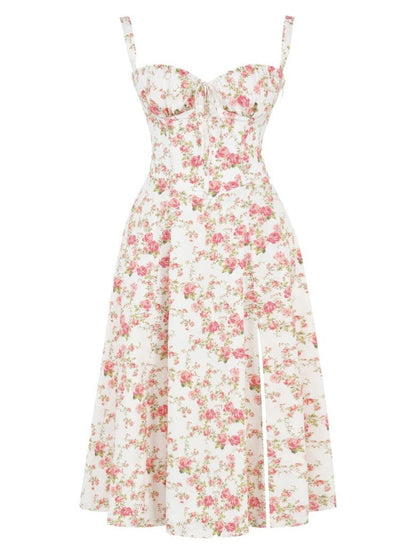 Florales Bustier Midriff Cutout Bodycon Kleid