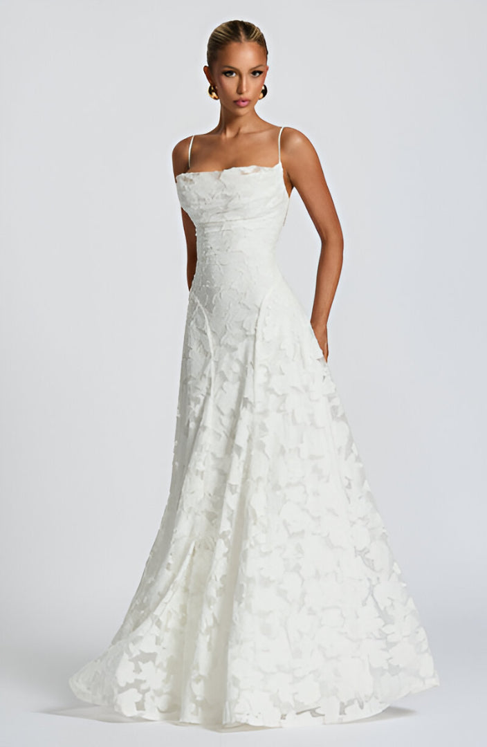 Jacquard Blumen A-Linien Maxi-Kleid