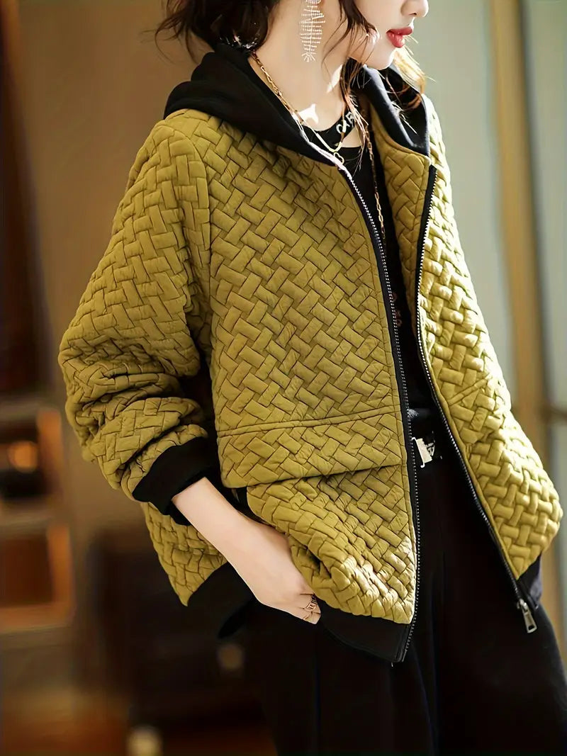 Damen Steppjacke Mit Kapuze Und Strukturmuster