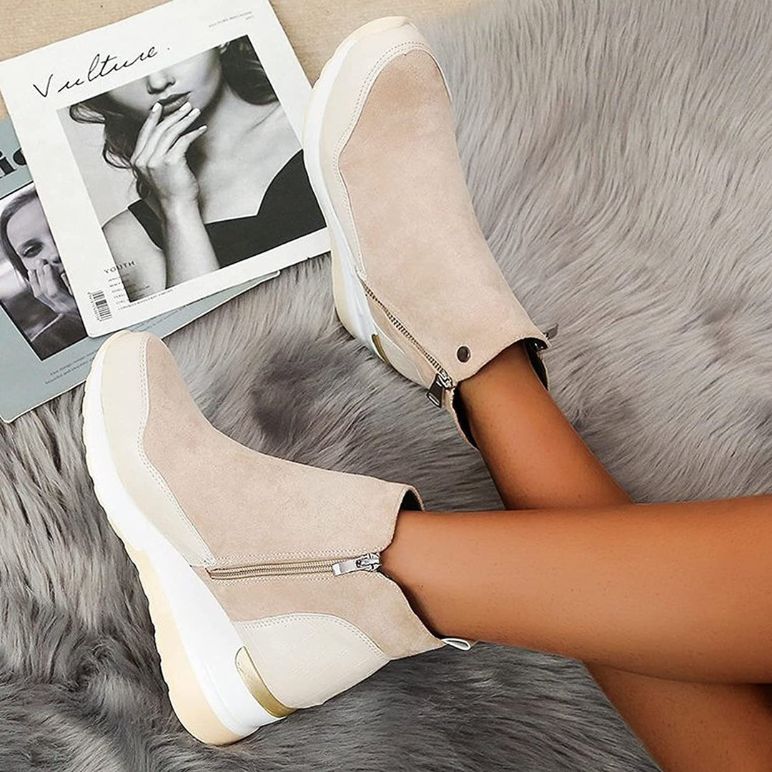 Damen Stiefeletten Mit Keilabsatz Und Reißverschluss
