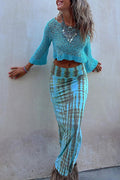 Blaue Maxi-Rock mit elastischem Bund im Batikstil