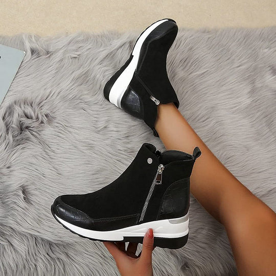 Damen Stiefeletten Mit Keilabsatz Und Reißverschluss