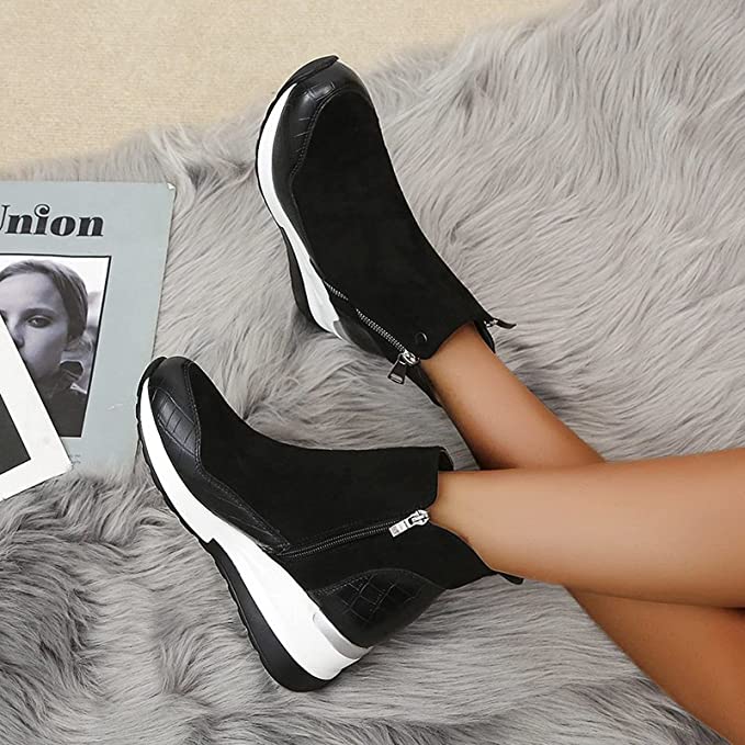 Damen Stiefeletten Mit Keilabsatz Und Reißverschluss