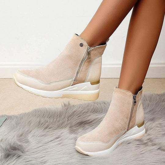 Damen Stiefeletten Mit Keilabsatz Und Reißverschluss