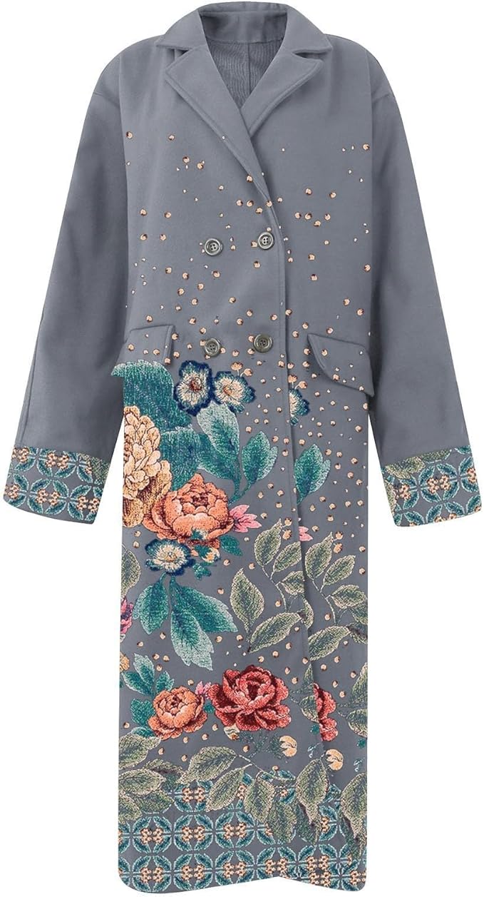 Damen Langer Mantel Mit Blumenmuster
