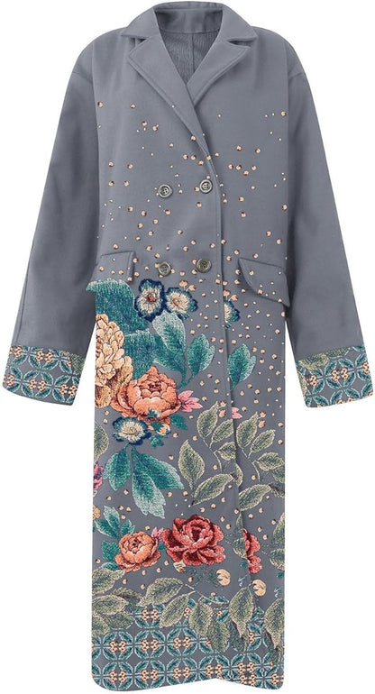 Damen Langer Mantel Mit Blumenmuster