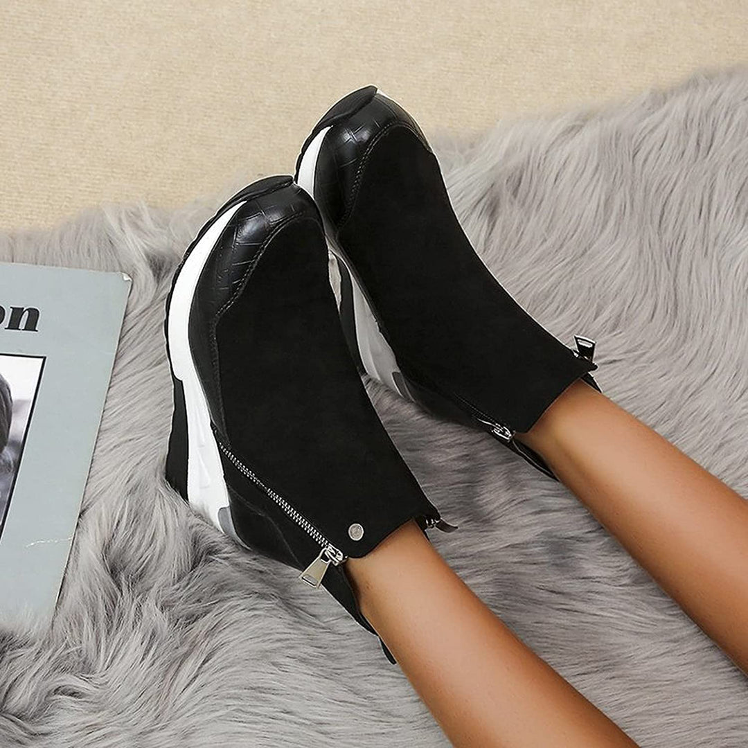 Damen Stiefeletten Mit Keilabsatz Und Reißverschluss