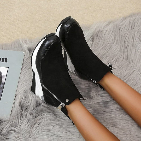 Damen Stiefeletten Mit Keilabsatz Und Reißverschluss