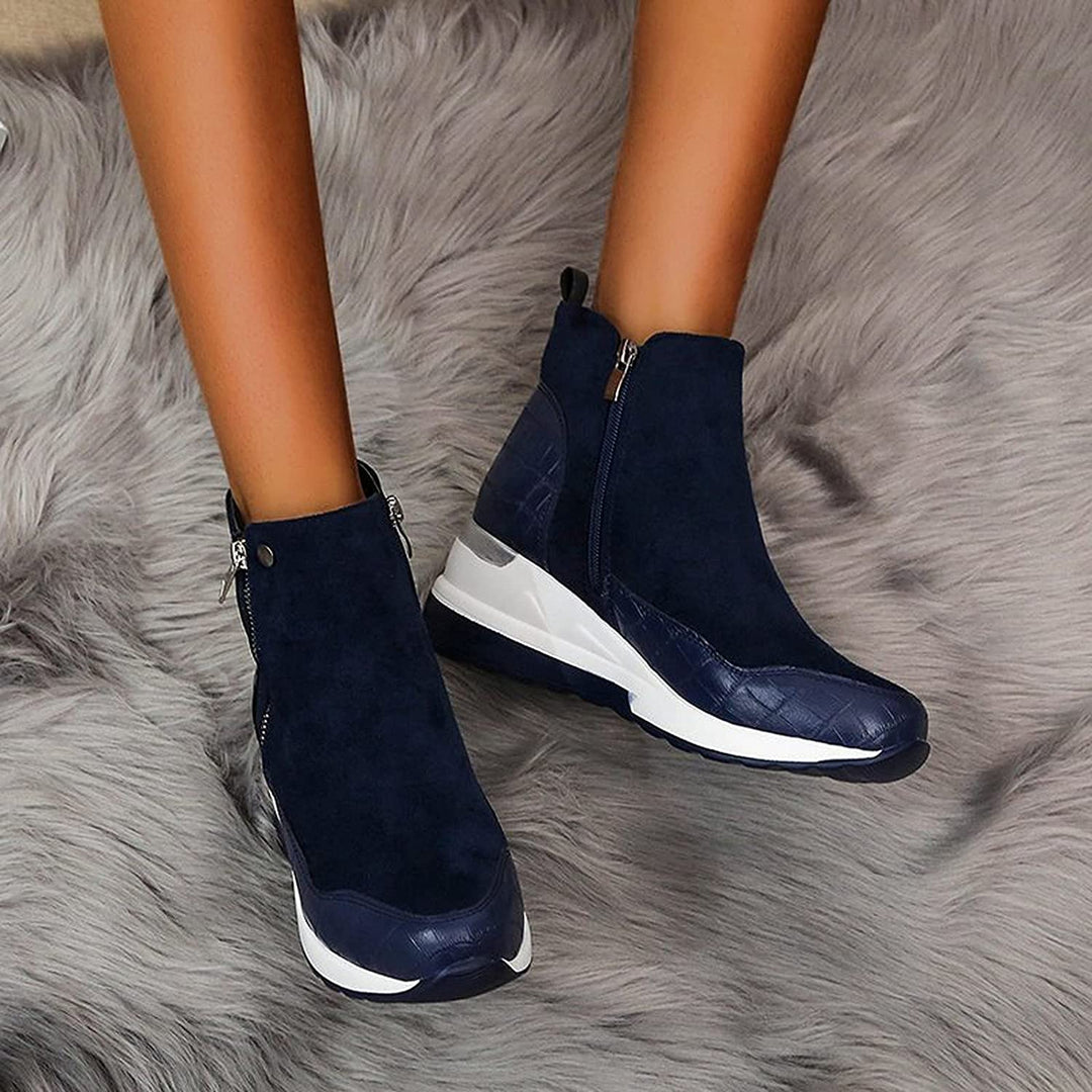 Damen Stiefeletten Mit Keilabsatz Und Reißverschluss