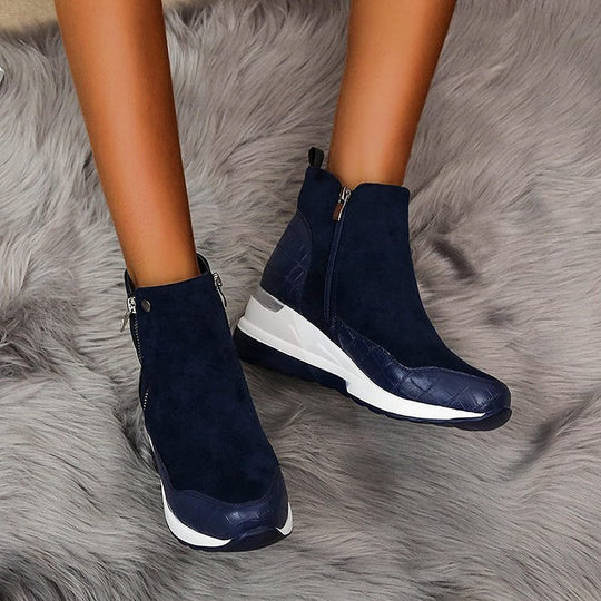 Damen Stiefeletten Mit Keilabsatz Und Reißverschluss