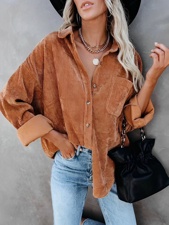 Damen Cordjacke Mit Knopfleiste