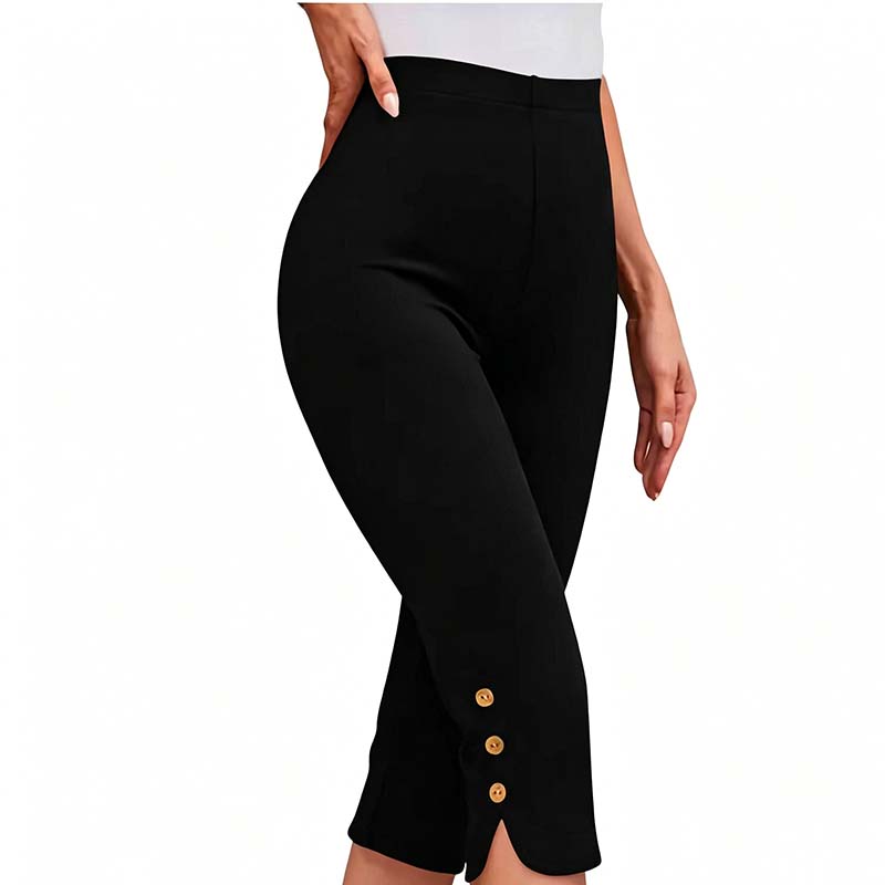 Hoch taillierte, weit geschnittene Culottes aus Stretchstoff mit seitlichem Knopfdetail