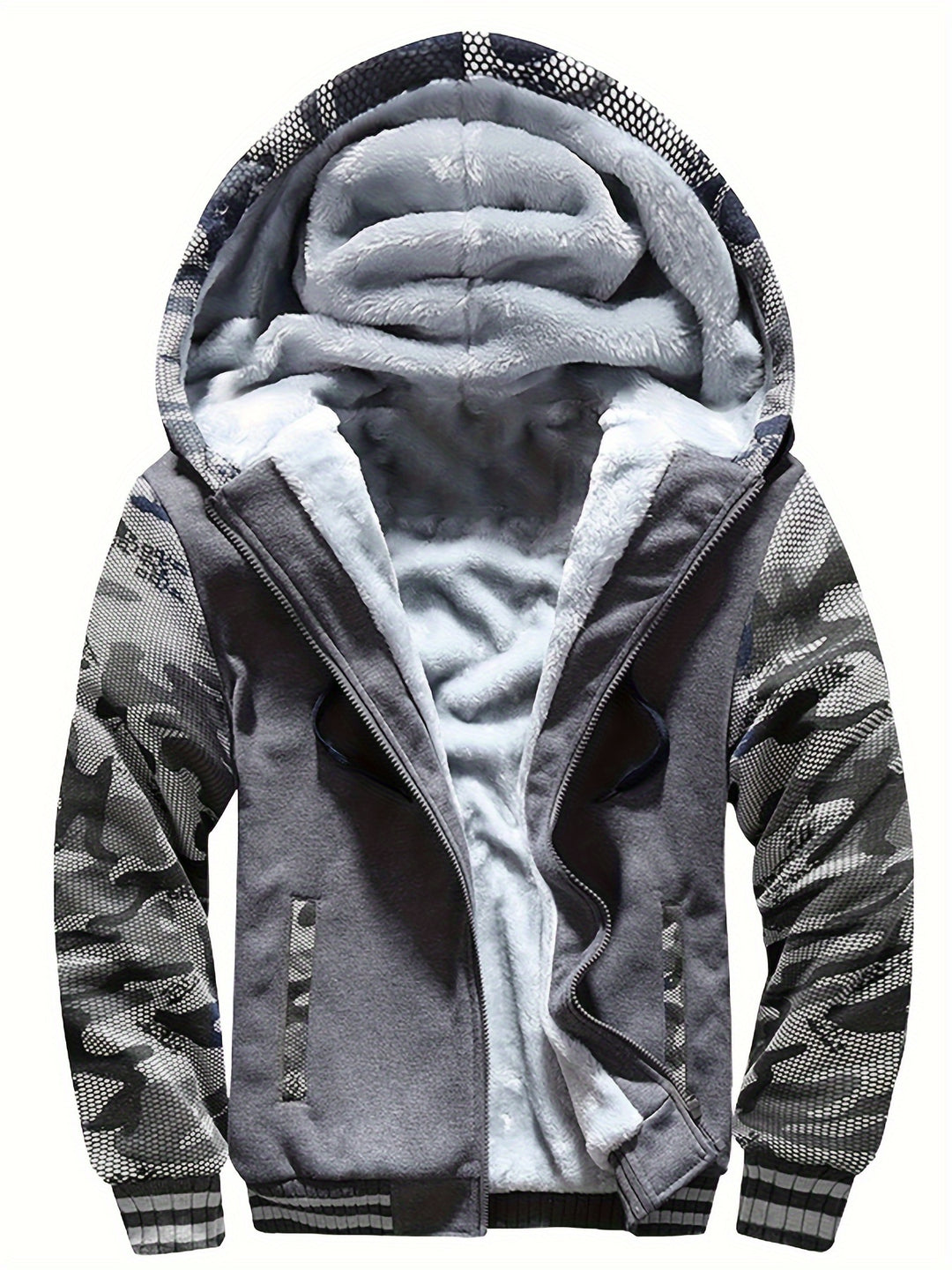 Warme Camouflage Fleecejacke mit Kapuze für Herren